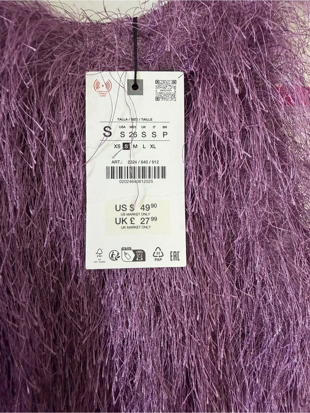 Zara Purple Fuzzy Fringe Crop Top - Picture 2 of 4